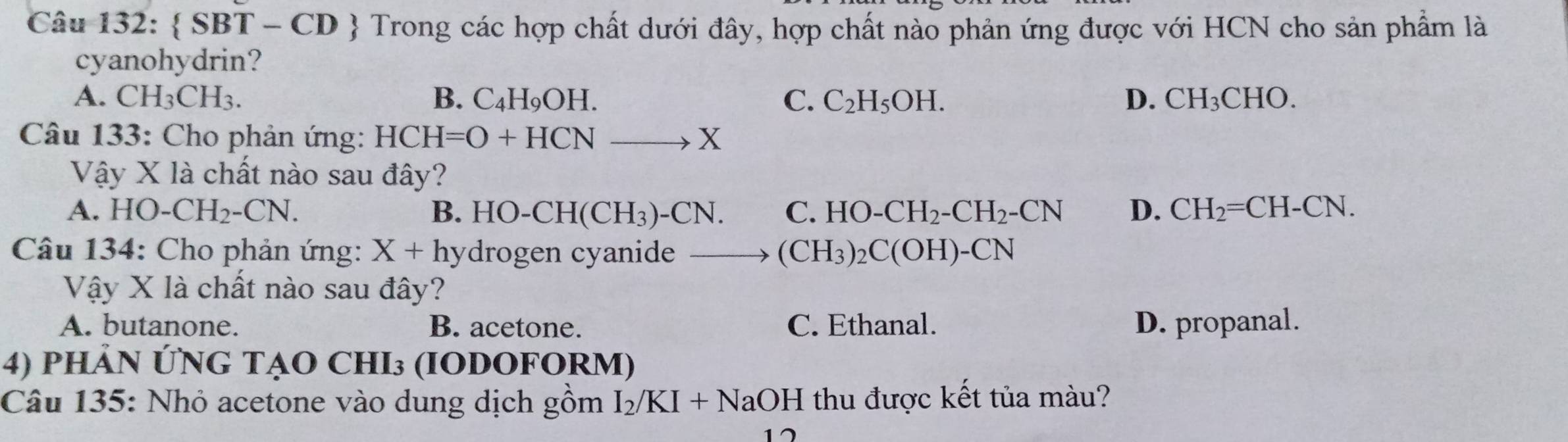 Giải quyết: SBT - ( CD 0 Trong các hợp chất dưới đây, hợp chất nào phản ...