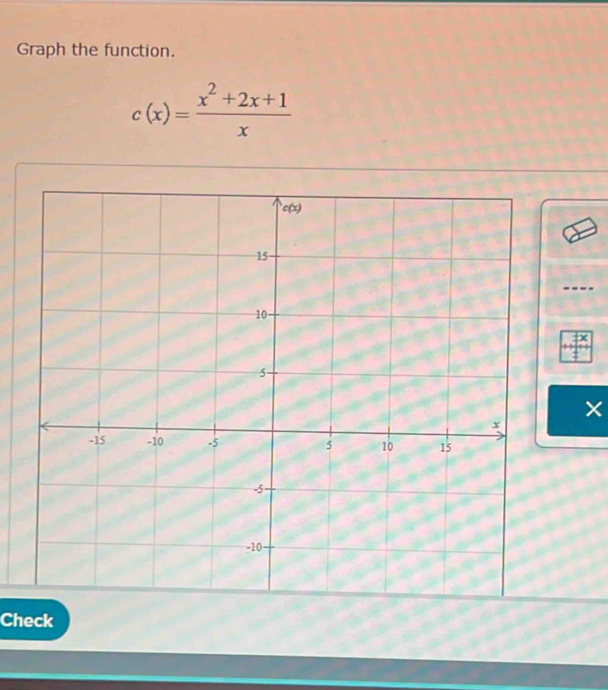 Graph the function.
c(x)= (x^2+2x+1)/x 
3
×
Check