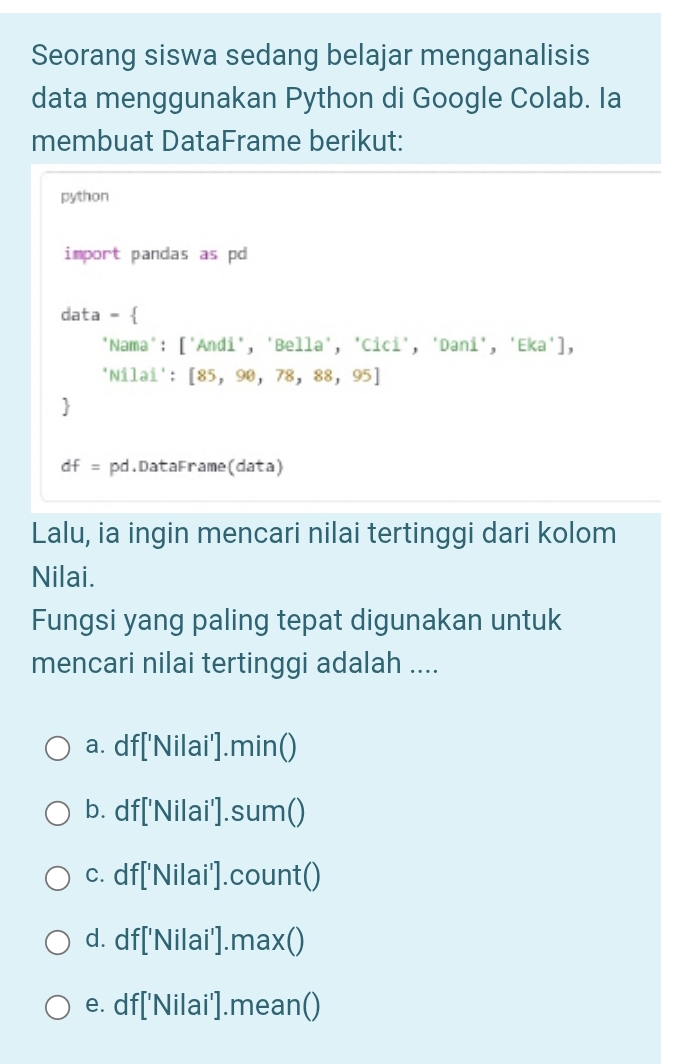 Telah dijawab:Seorang siswa sedang belajar menganalisis data ...