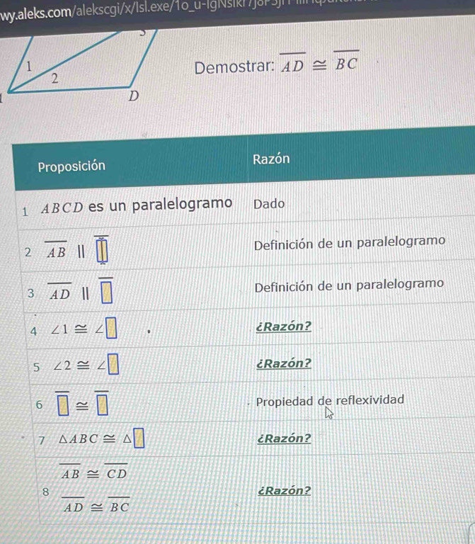 Demostrar: overline AD≌ overline BC