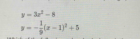 y=3x^2-8
y=- 1/9 (x-1)^2+5