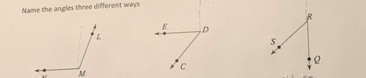 Name the angles three different ways
E D
C
`