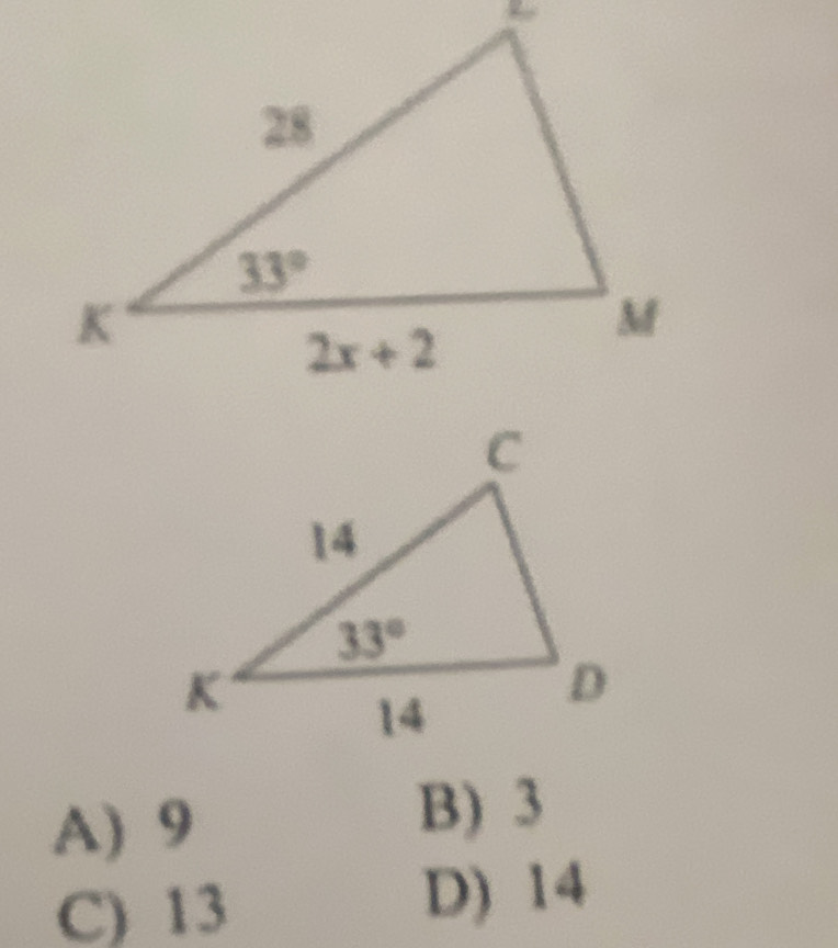 A) 9 B) 3
C) 13 D) 14