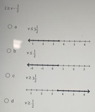 2≥ v- 3/2 
a v≤ 3 1/2 
b v≤  1/2 
C v≥ 3 1/2 
d v≥  1/2 