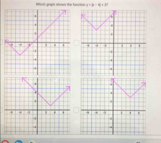 Which graph shows the function y=|x-4|+3 ?