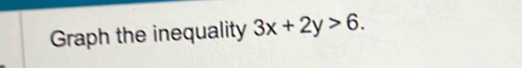 Graph the inequality 3x+2y>6.