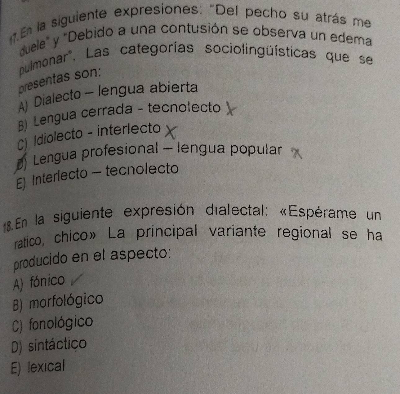 Resuelto:En la siguiente expresiones: 