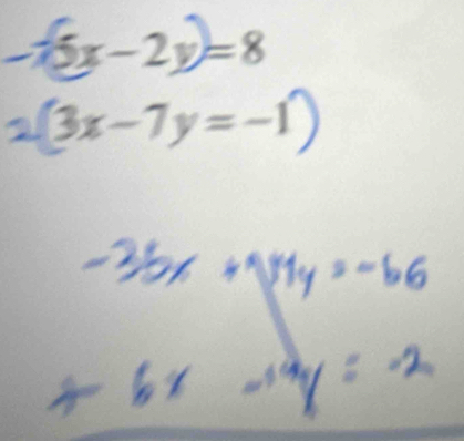 -15x-2y=8
2(3x-7y=-1