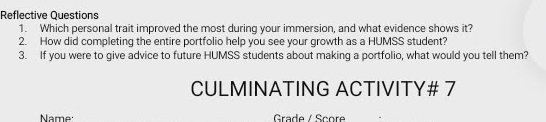 Solved: Reflective Questions 1. Which personal trait improved the most ...