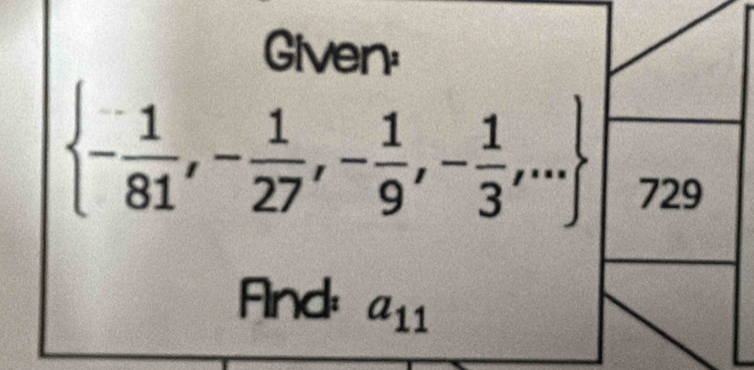 Given:
 - 1/81 ,- 1/27 ,- 1/9 ,- 1/3 ,·s 
And: a_11