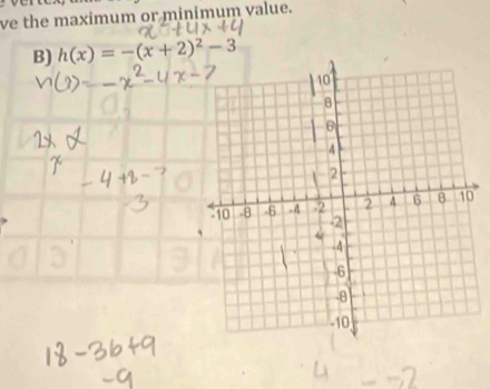 ve the maximum or minimum value. 
B) h(x)=-(x+2)^2-3