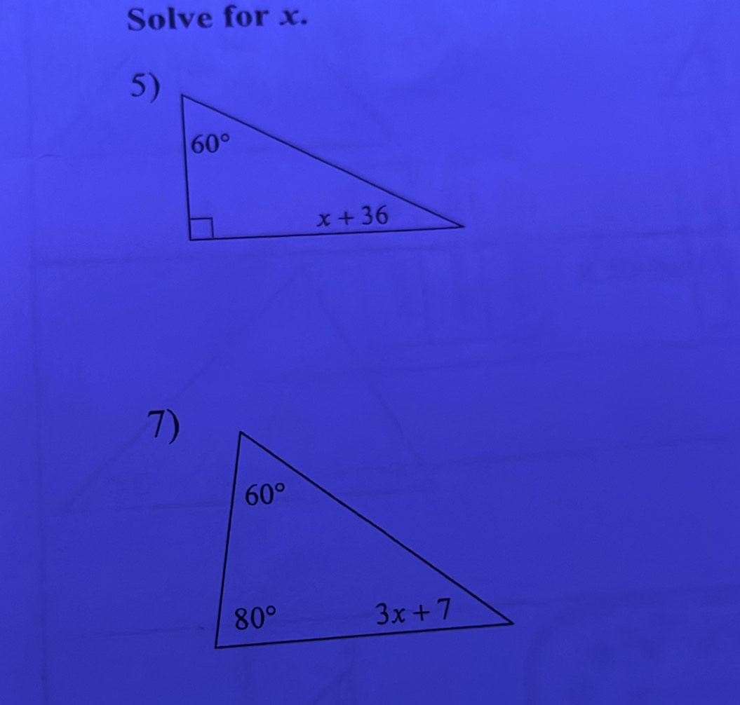 Solve for x.
5)
7)