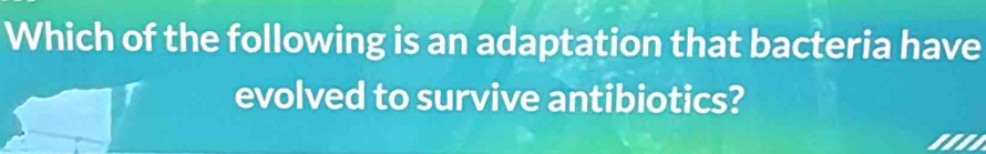 Which of the following is an adaptation that bacteria have 
r evolved to survive antibiotics?