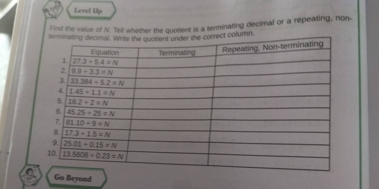 Solved: Level Up Find the value of N. Tell whether the quotient is a ...