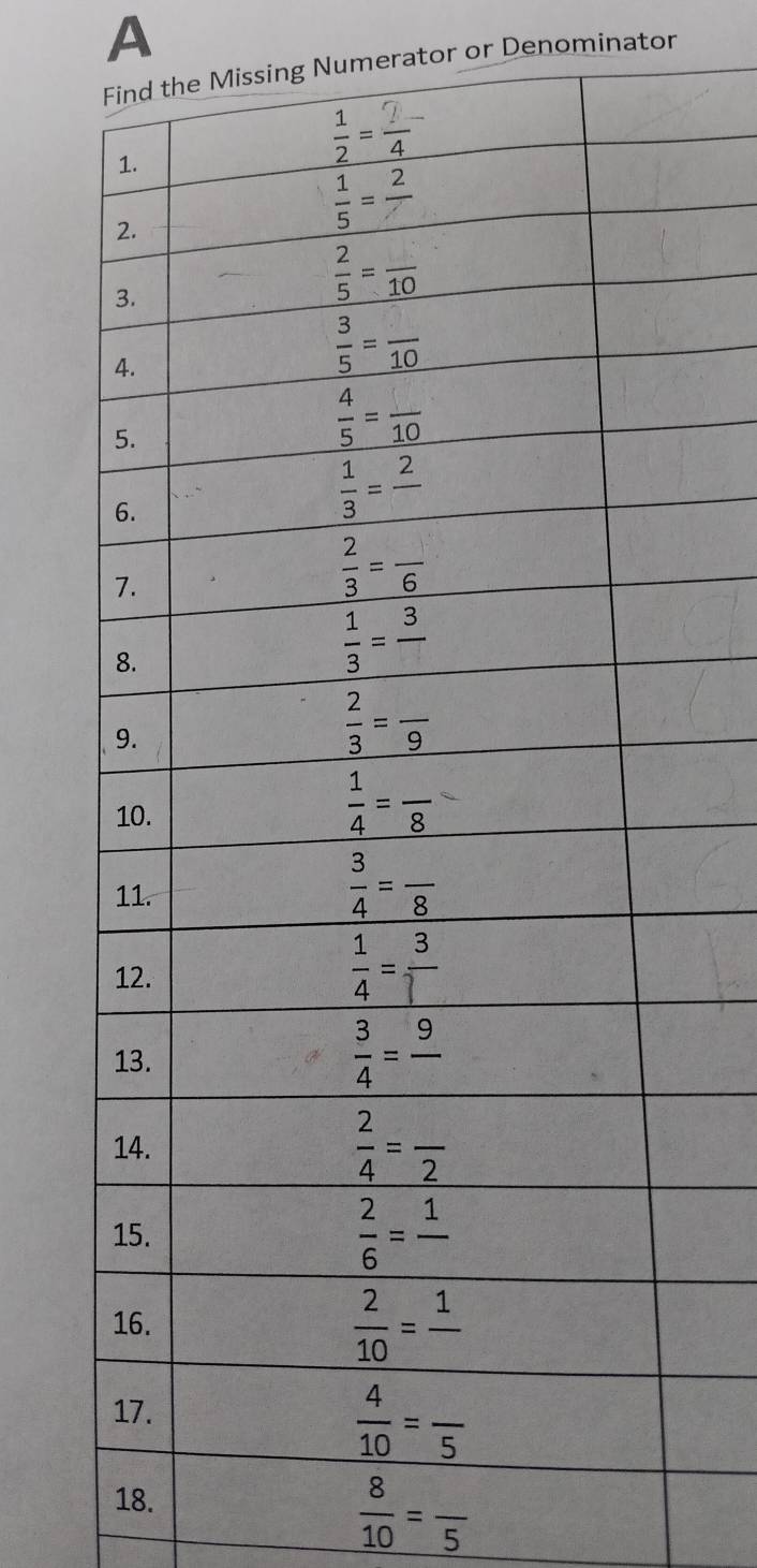 A
issing Numerator or Denominator
18.
 8/10 =frac 5