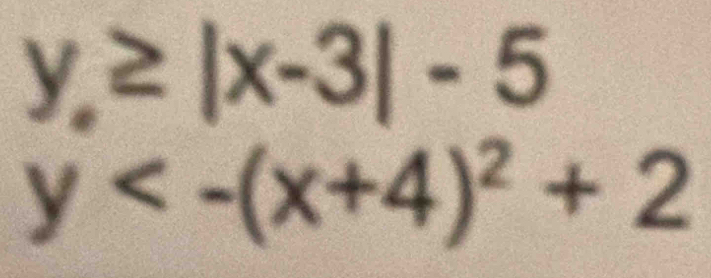 y≥slant |x-3|-5
y<-(x+4)^2+2