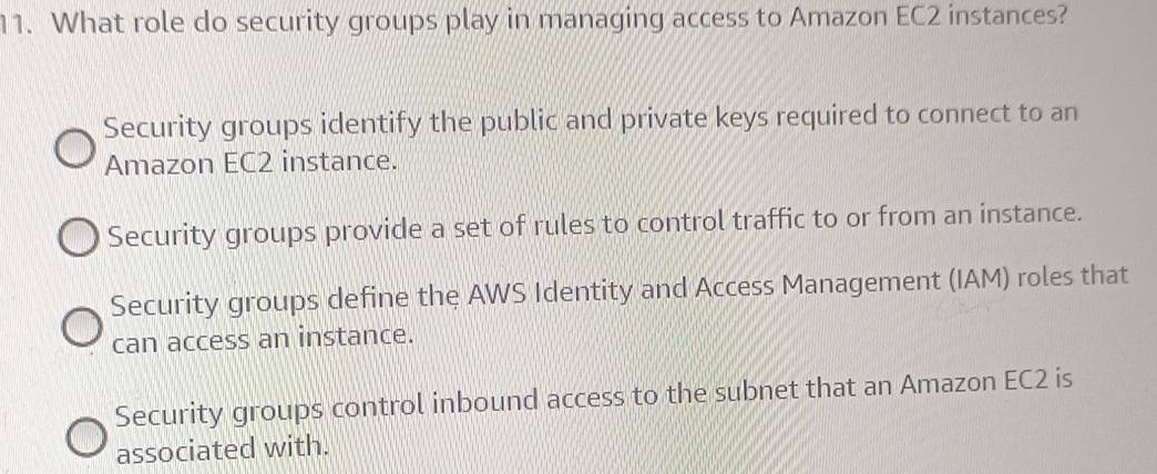 Solved: What role do security groups play in managing access to Amazon ...