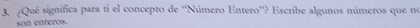 ¿Qué significa para ti el concepto de ''Número Entero”? Escribe algunos números que no 
son enteros.