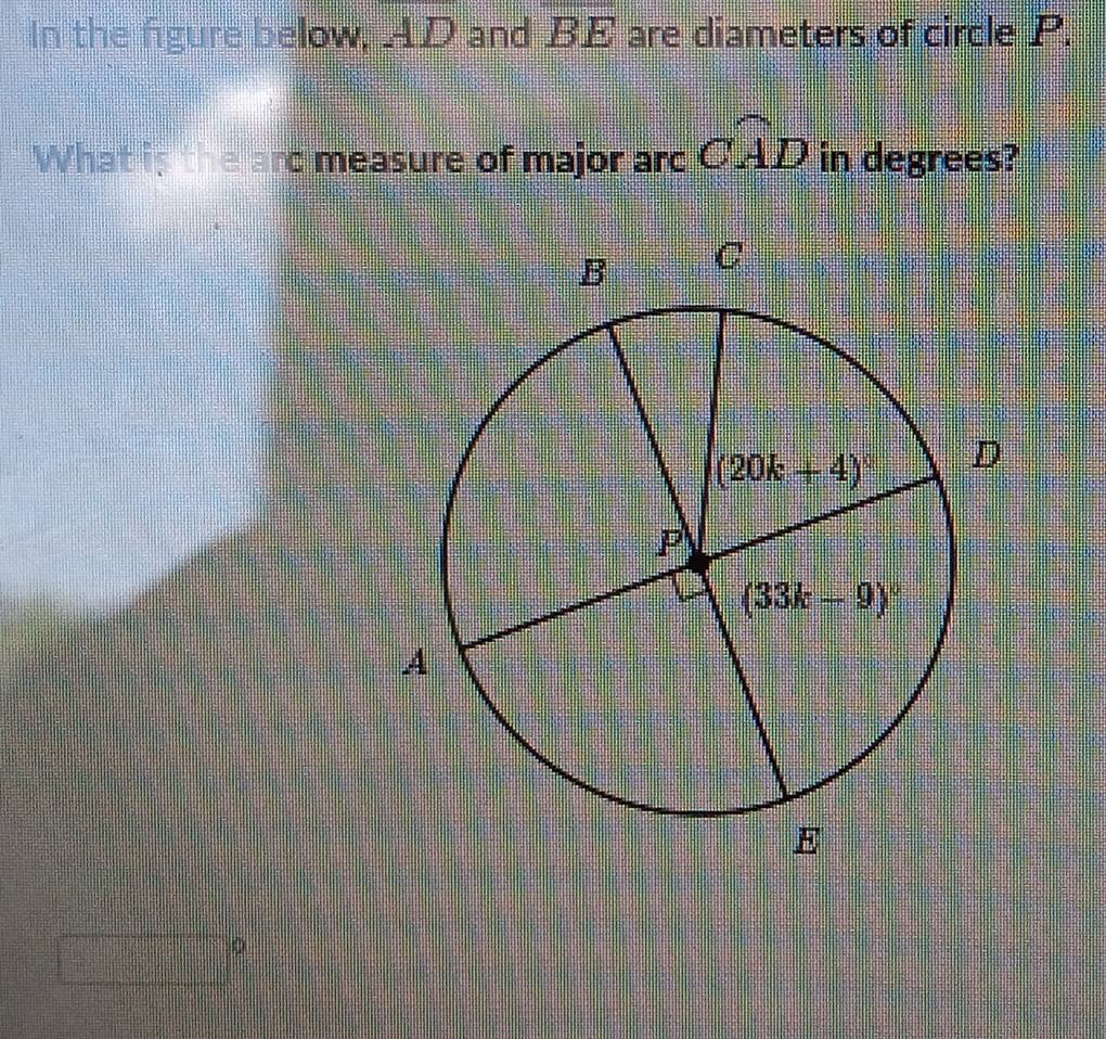 Solved: In the figure below, AD and overline BE are diameters of circle ...