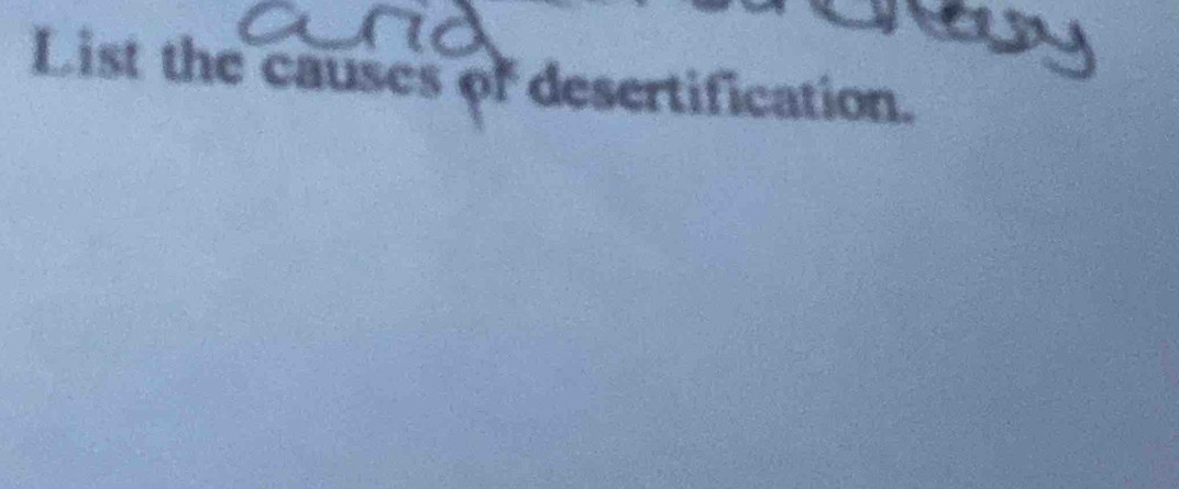 List the causes of desertification.