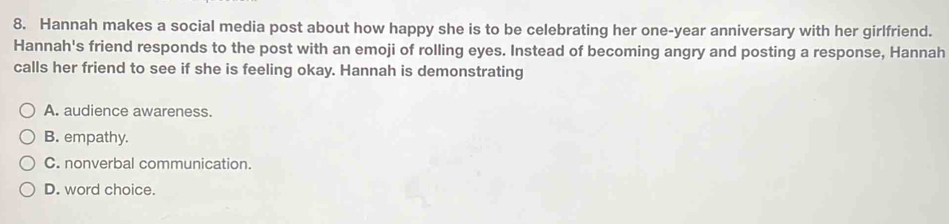 Solved: Hannah makes a social media post about how happy she is to be ...