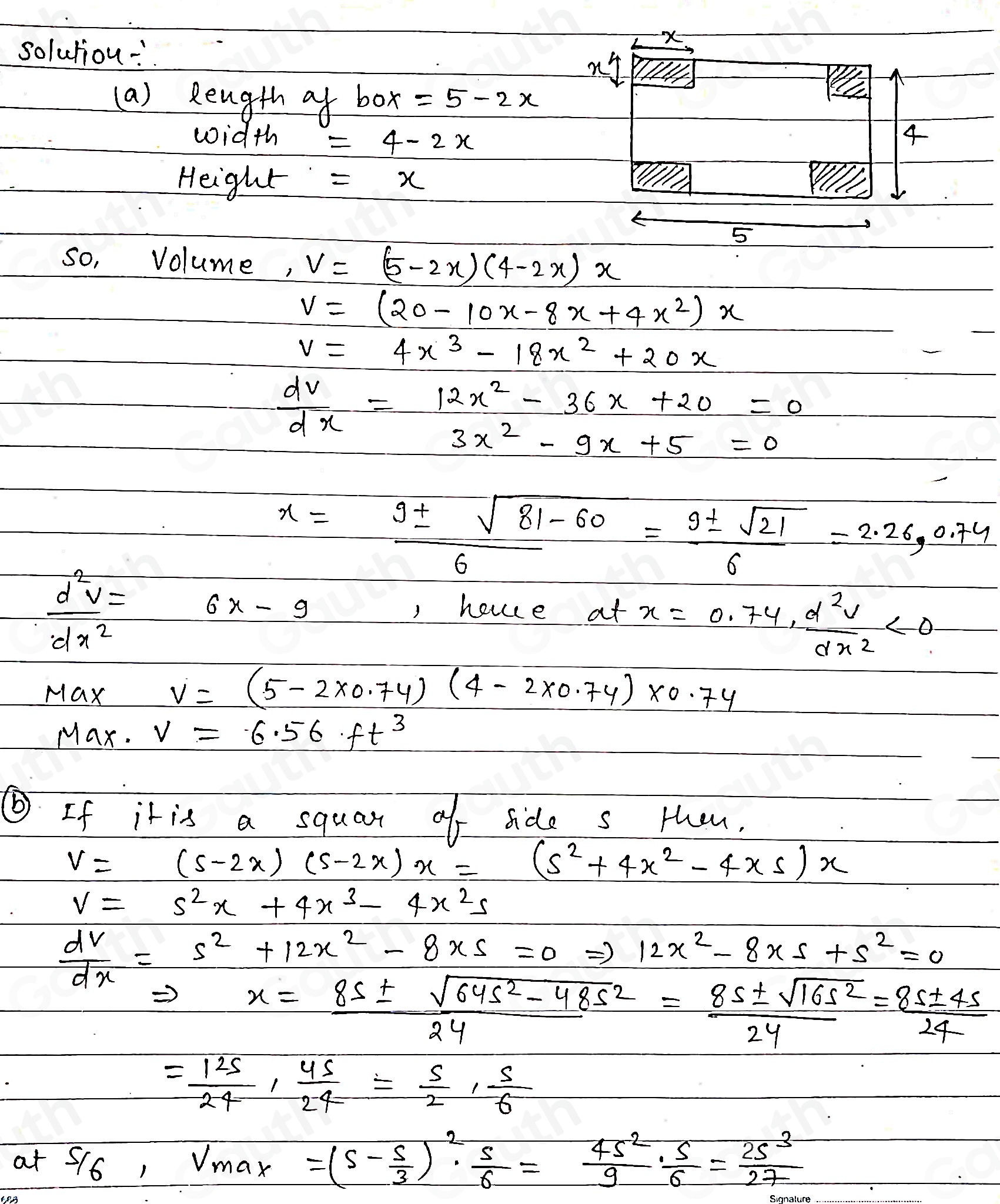Solved: Squares with sides of length x are cut out of each corner of a ...