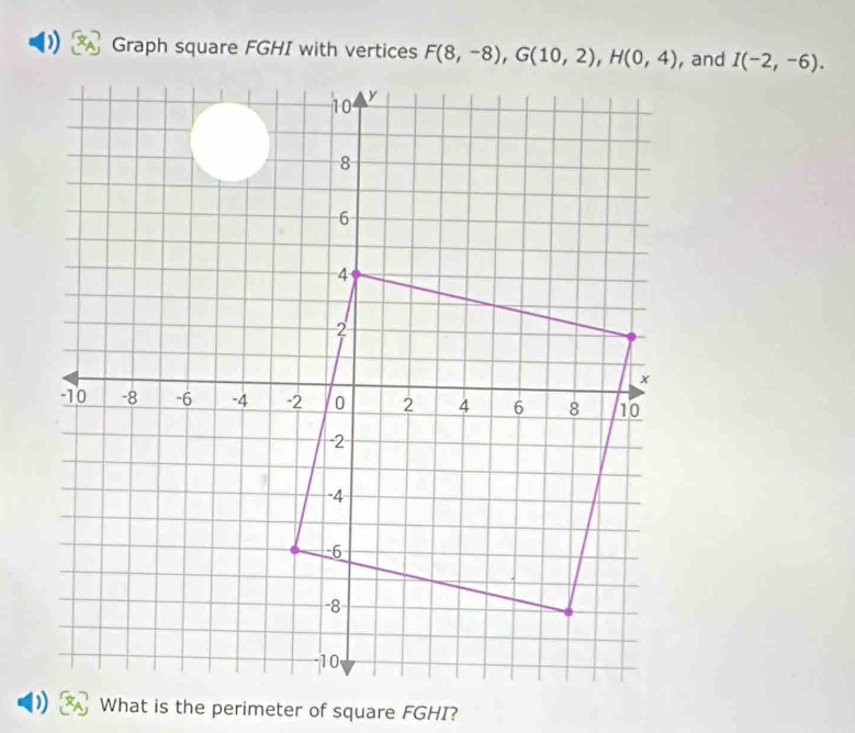 Graph square FGHI with vertices , and I(-2,-6).