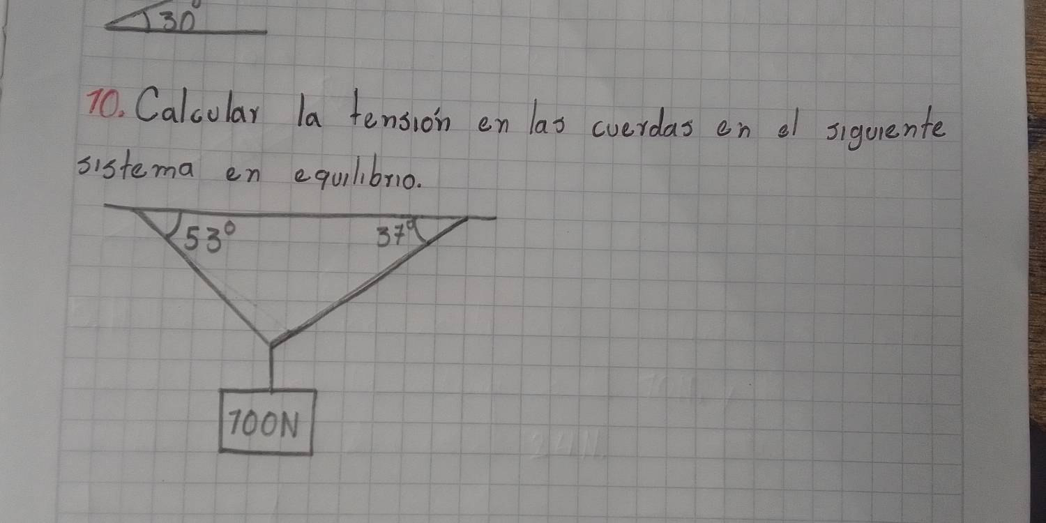 Calcular la tension en las cverdas on el siguiente
sistema en equlibno.