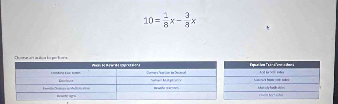 10= 1/8 x- 3/8 x