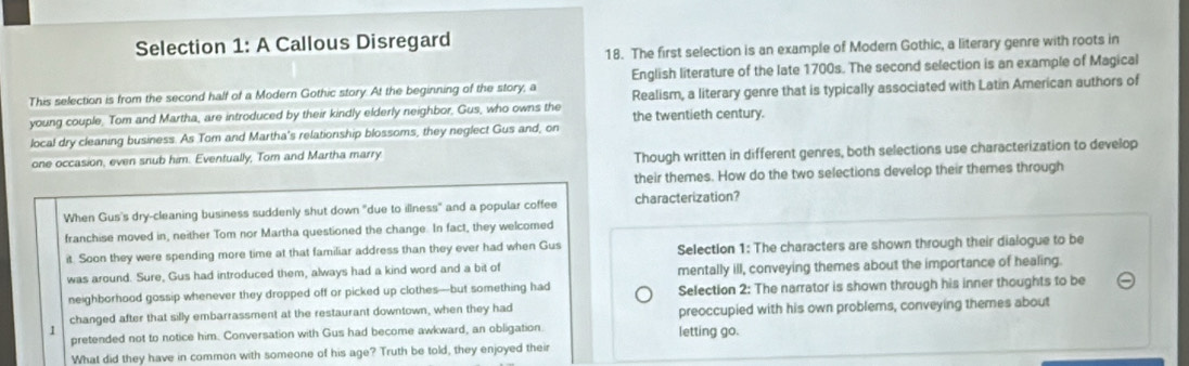 Solved: Selection 1: A Callous Disregard 18. The first selection is an ...