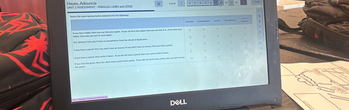 Hayes, Adouncia 11 9 ol 21 5 6 7 B 9 11 17 13 Feish 
UNIT 2 ASSESSMENT - PARALLEL LINES and LOGIC 
de