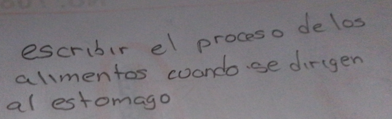 escribir el proceso delos 
almentos coandose dirigen 
al estomago