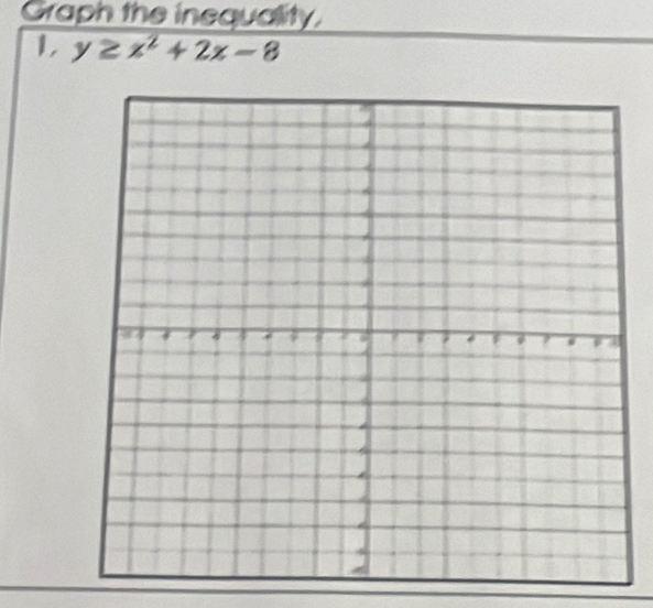 Graph the inequality. 
1 y≥ x^2+2x-8