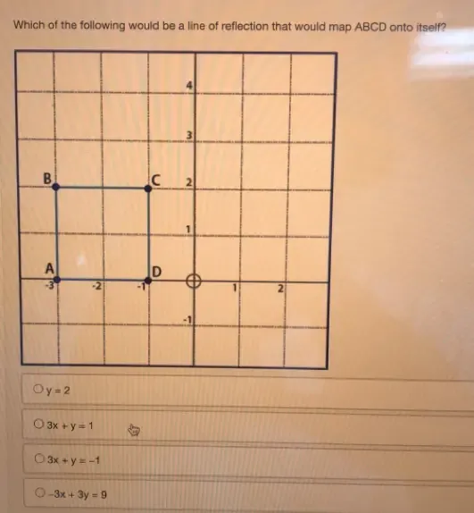 Solved: Which of the following would be a line of reflection that would ...