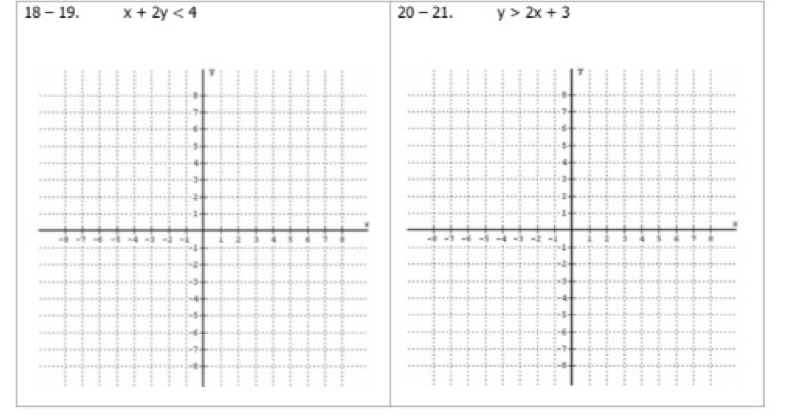 18 - 19. x+2y<4</tex> 20 - 21. y>2x+3