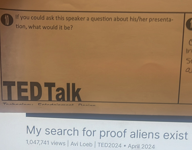 In 
S 
a 
My search for proof aliens exist
1,047,741 views | Avi Loeb | TED2024 • April 2024