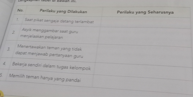 Lengkaplan taber ai bawah ini. 
4 
5.