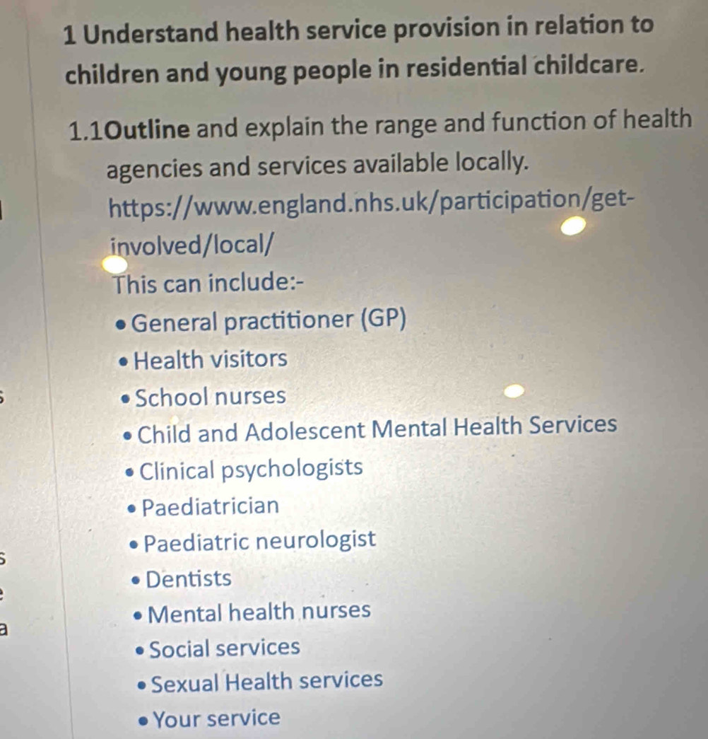Solved: Understand health service provision in relation to children and ...