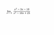 limlimits _xto -5 (x^2-3x-10)/x^2-10x+25 