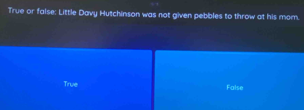 True or false: Little Davy Hutchinson was not given pebbles to throw at his mom.
True False