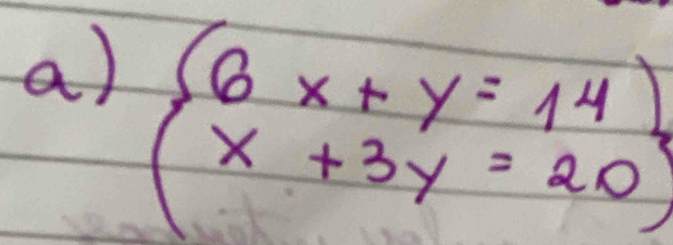 beginpmatrix 6x+y=14 x+3y=20endpmatrix