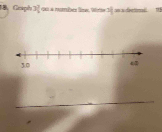 18, Graph 3 2/5  on a number lne. Mite: 3 □ /□   as a deinal 19