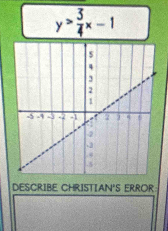 y> 3/4 x-1
DESCRIBE CHRISTIAN'S ERROR