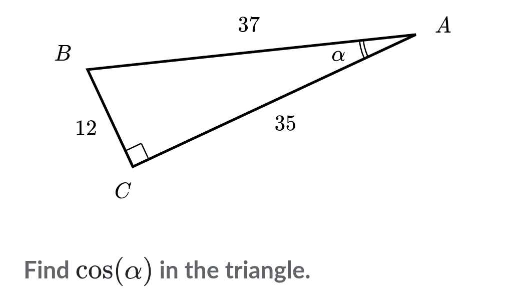 Find cos (alpha ) in the triangle.