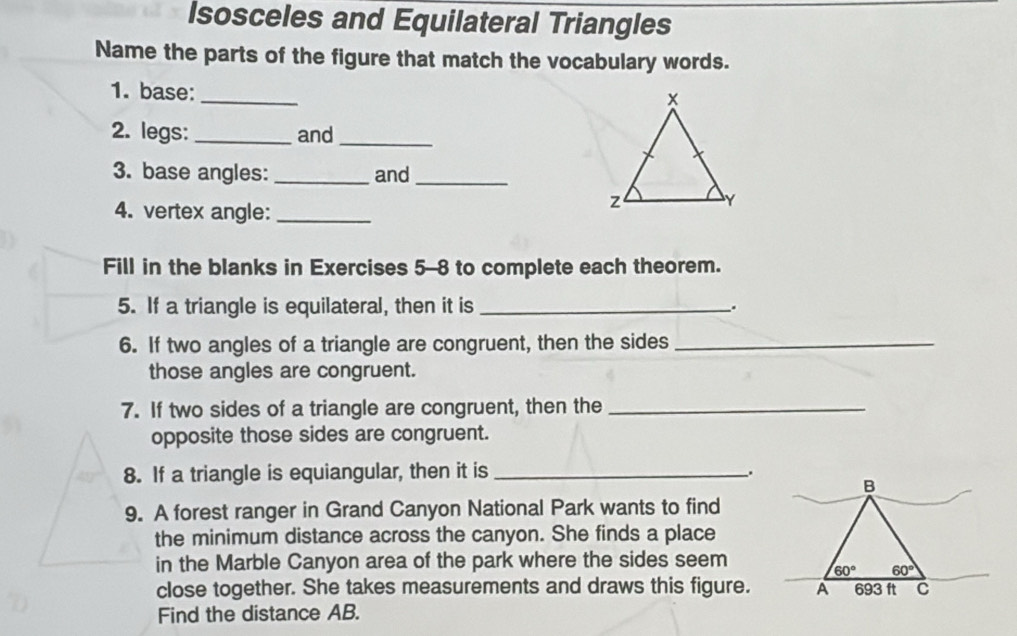 Solved: Isosceles and Equilateral Triangles Name the parts of the ...
