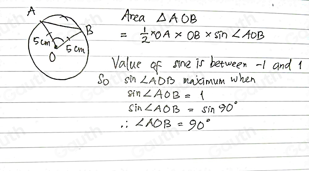 Solved: Points A and B lie on a circle, centre O, radius 5 cm. Find the ...
