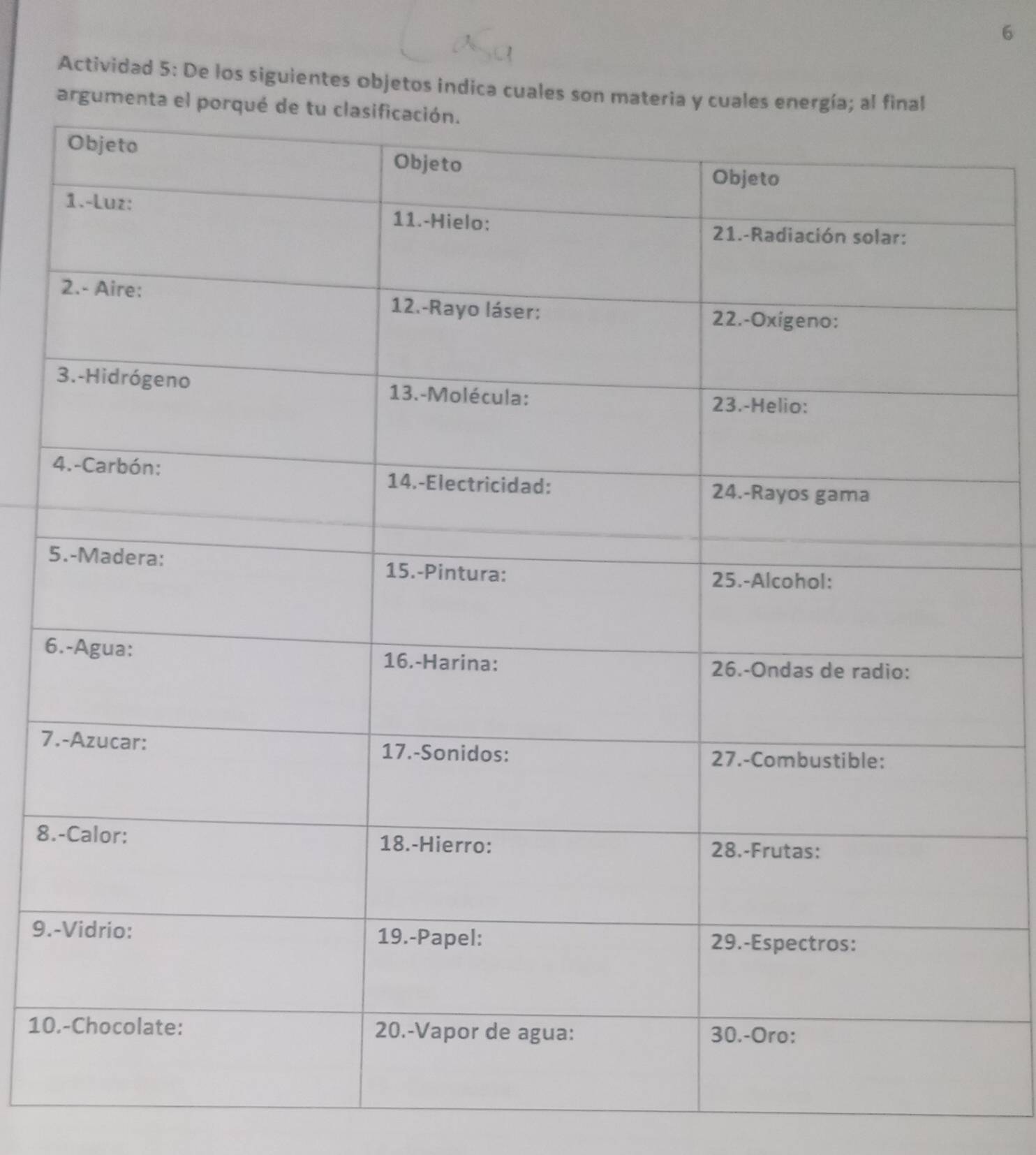 Actividad 5: De los siguientes objetos indica cuales son 
argu 
5 
6 
7 
8. 
9. 
10