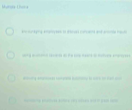 Mulrote Chaice 
encouraging amployees to discuss concarns and provite mouls 
usig axchomi rewards as the sose means to nodtete emenoyees 
enonng enploye is bonpate autaribmy is werk on ta cu 
neng enalives klnna exty aciew and if grea seto