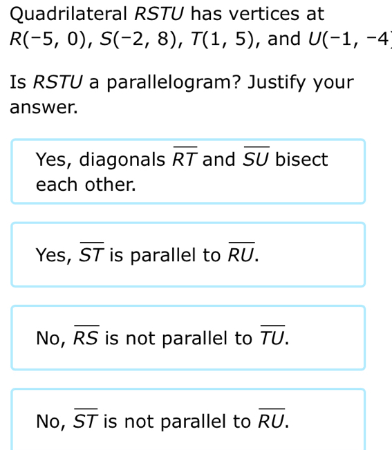 Solved: Quadrilateral RSTU has vertices at R(-5,0), S(-2,8), T(1,5 ...