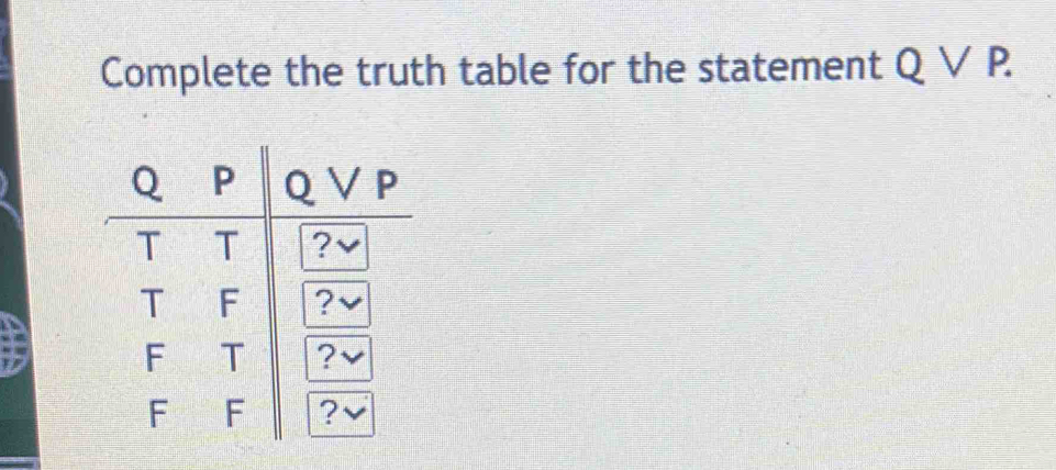 Complete the truth table for the statement Qvee